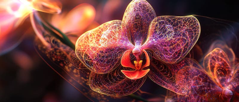 Orchid with Fractal-Like Veins Spreading Through stock illustration