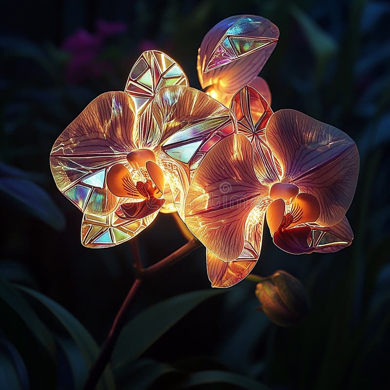 Orchid with Geometric Designs Embedded in Its Petals stock illustration