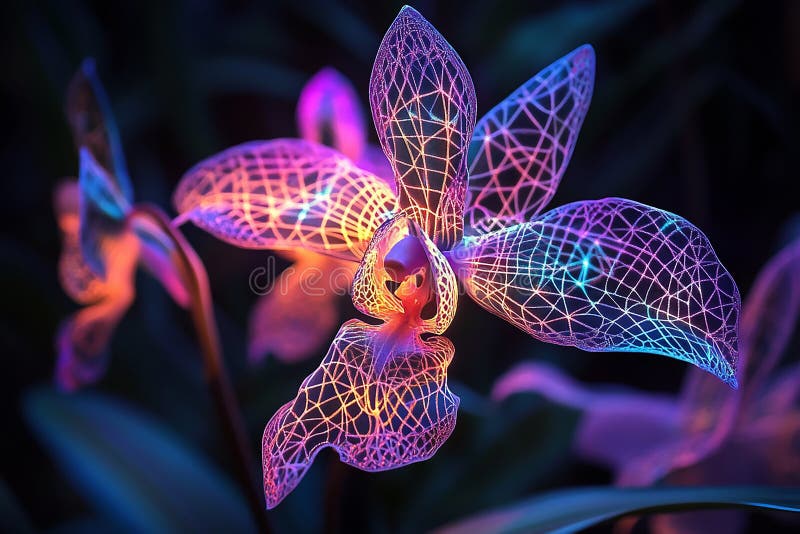 Orchid with Geometric Designs Embedded in Its Petals vector illustration