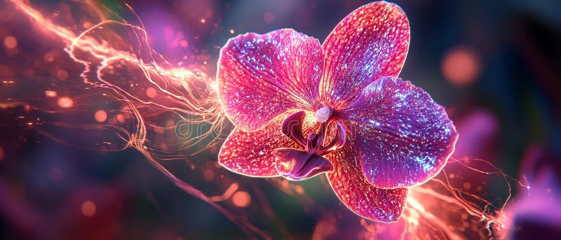 Orchid with Glowing Metallic Veins vector illustration