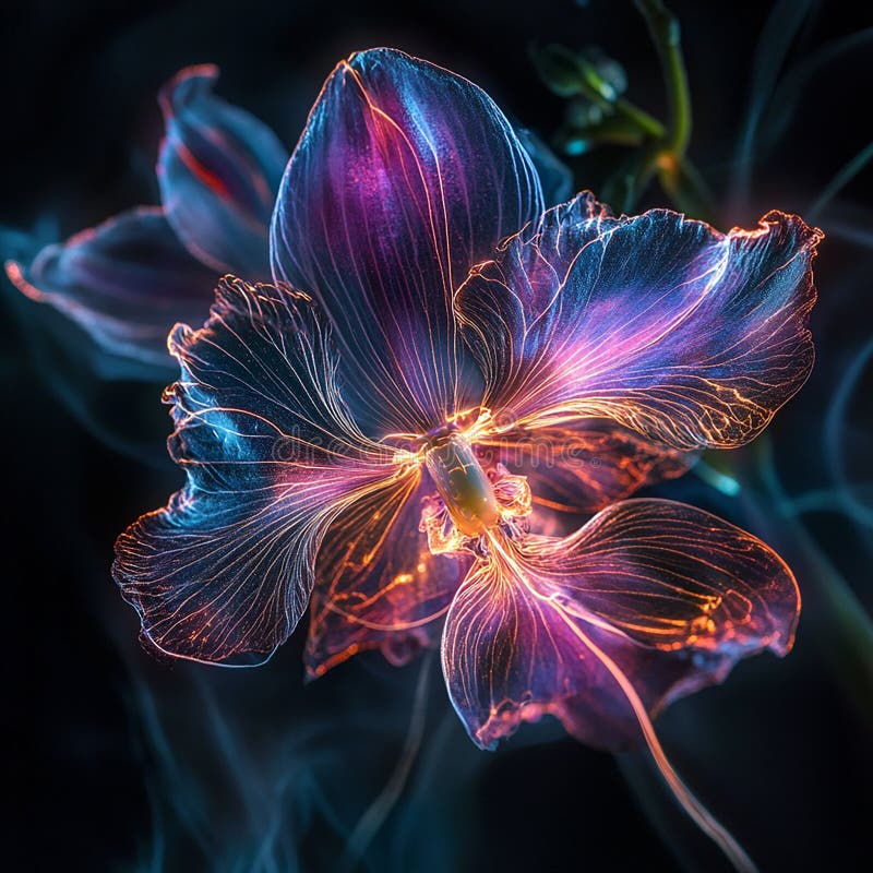 Orchid with Glowing Metallic Veins vector illustration