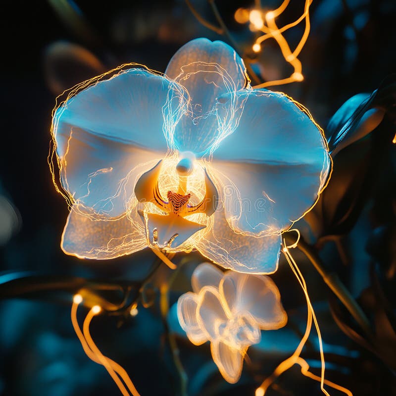 Orchid with Glowing Metallic Veins vector illustration