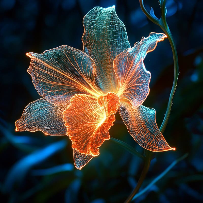 Orchid with Intricate Glowing Filaments stock illustration