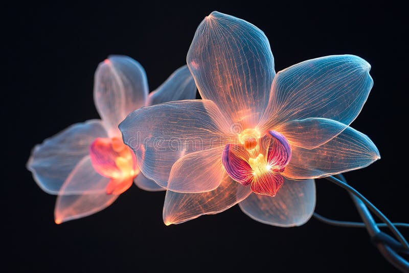 Orchid with Intricate Glowing Filaments stock illustration