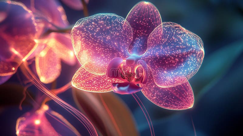 Orchid with Intricate Glowing Filaments vector illustration