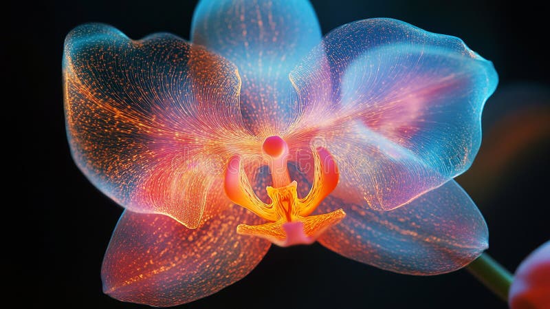 Orchid with Intricate Glowing Filaments stock illustration