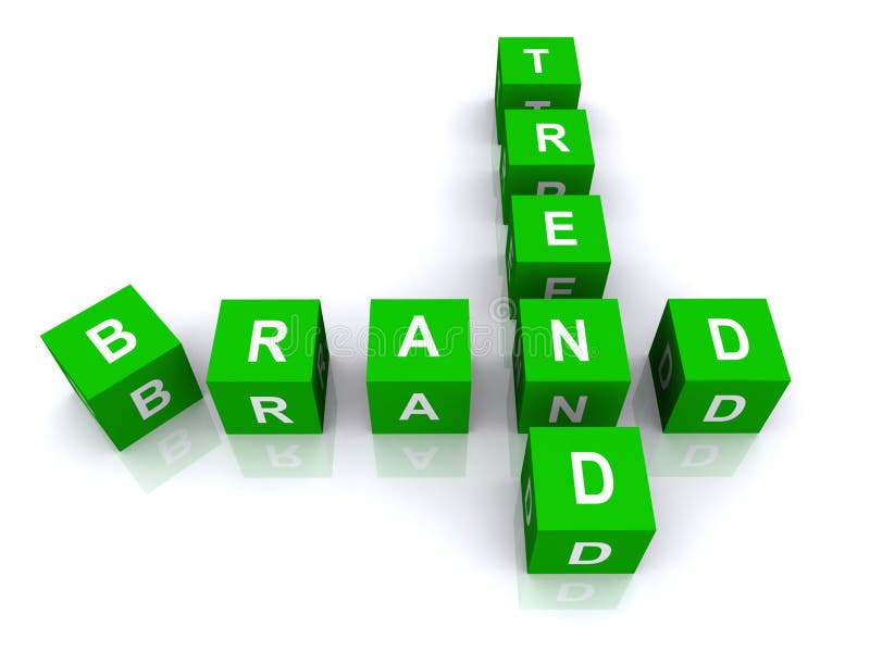 A background of word blocks in green and with the words trend and brand. A background of word blocks in green and with the words trend and brand.