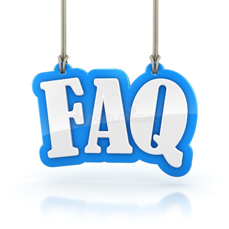 Ord för FAQ som 3D hänger på den snabba banan för vit bakgrund