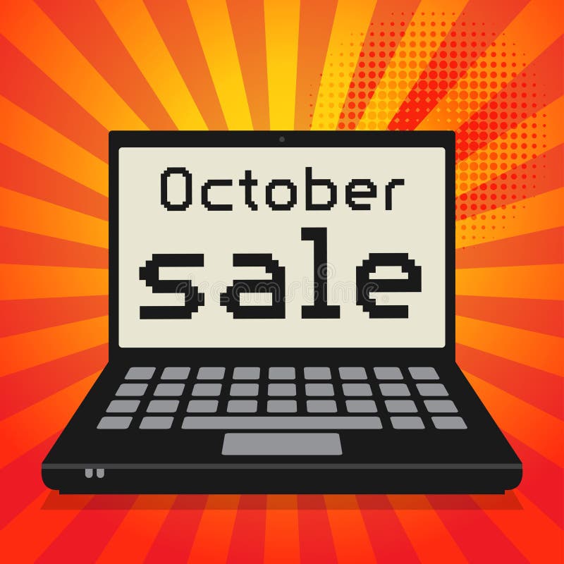 Ordenador, concepto del negocio con la venta de octubre del texto ilustración del vector Ordenador, concepto del negocio con la venta de octubre del texto ilustración del vector