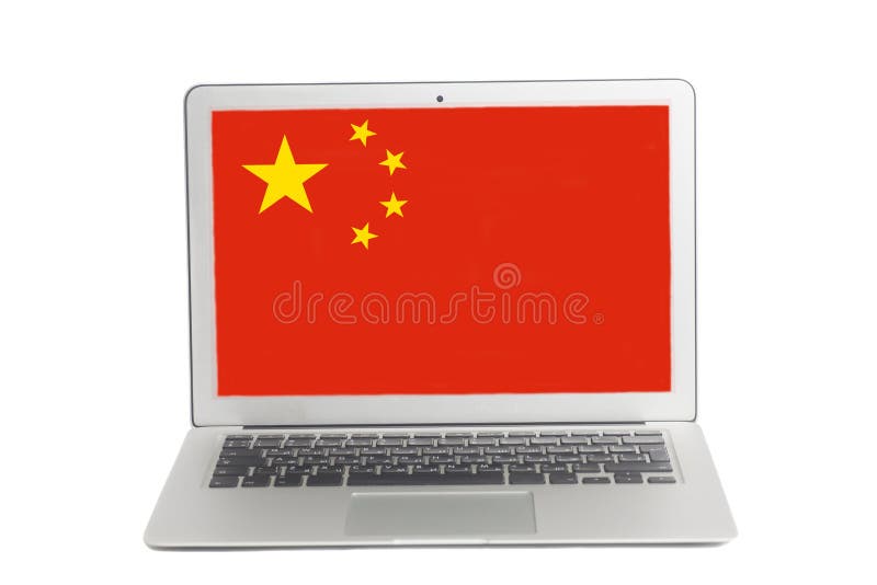 Ordenador portátil con la bandera de China en la pantalla imagenes de archivo Ordenador portátil con la bandera de China en la pantalla imagenes de archivo