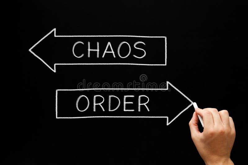 Order Chaos Arrows Concept On Blackboard