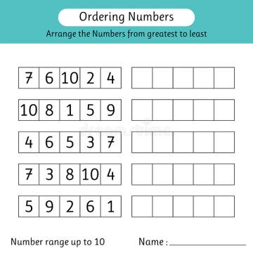 Ordering Numbers Worksheet Arrange The Numbers From Greatest To Least Math Number Range Up To 