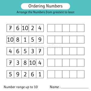 Ordering Numbers Worksheet Arrange The Numbers From Greatest To Least Math Number Range Up To 