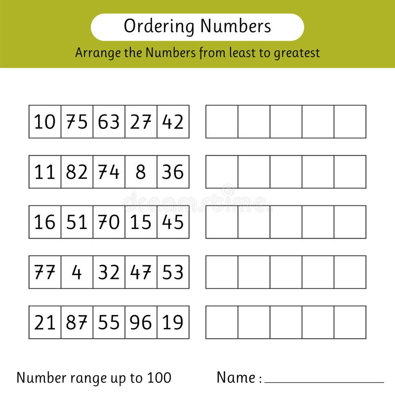 ordering-numbers-worksheet-arrange-the-numbers-from-least-to-greatest-math-stock-vector