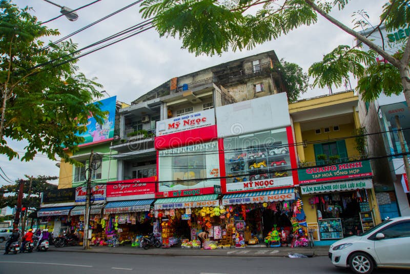 Ordinary Street with Houses and the Road. Vietnam.Da Nang Editorial