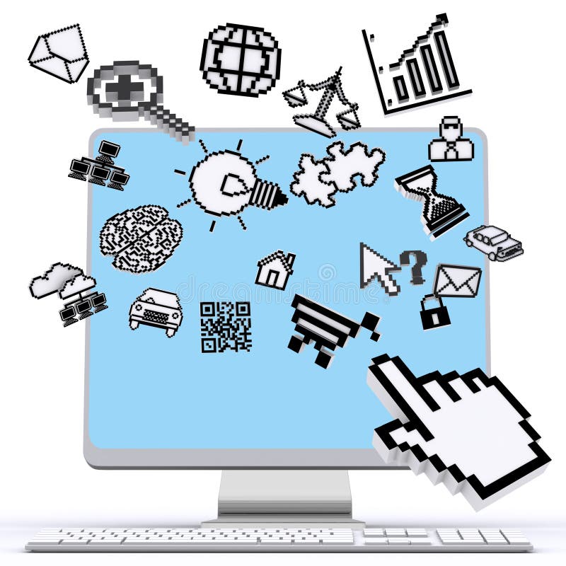 Ordinateur avec des graphismes de Pixel illustration stock Ordinateur avec des graphismes de Pixel illustration stock
