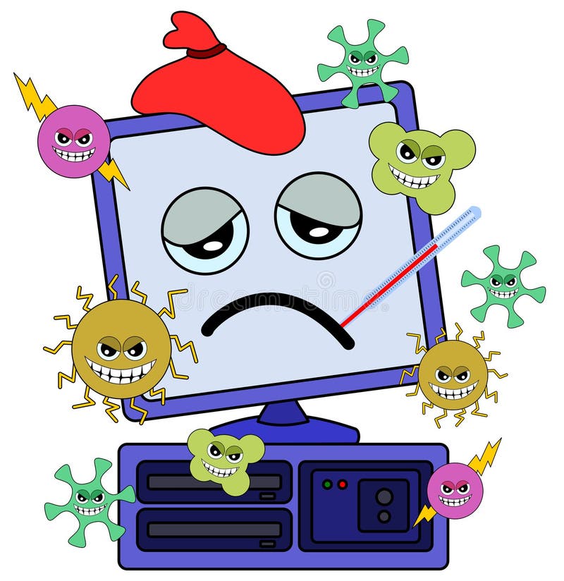 Ordinateur avec le virus illustration stock Ordinateur avec le virus illustration stock