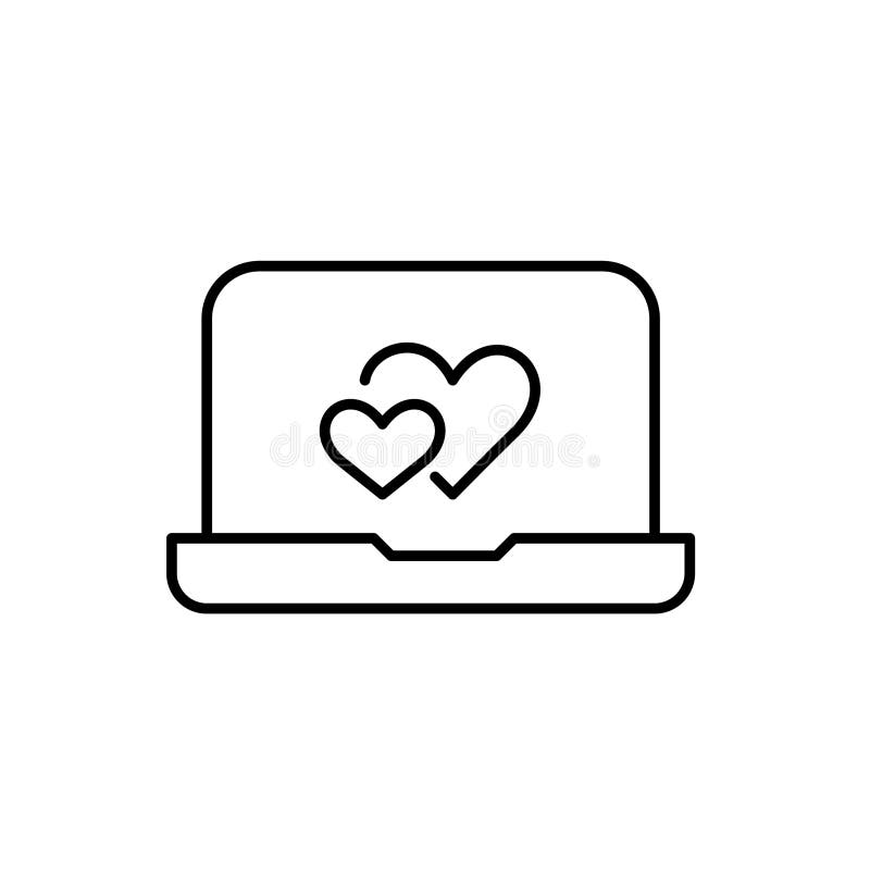 Ordinateur portable avec coeur entrelacé à l'écran. romance virtuelle datation en ligne et relations longue distance. pixel parfait