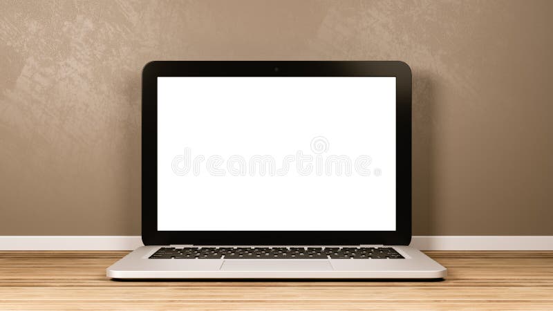Ordinateur portable avec l'écran vide dans la chambre illustration stock Ordinateur portable avec l'écran vide dans la chambre illustration stock