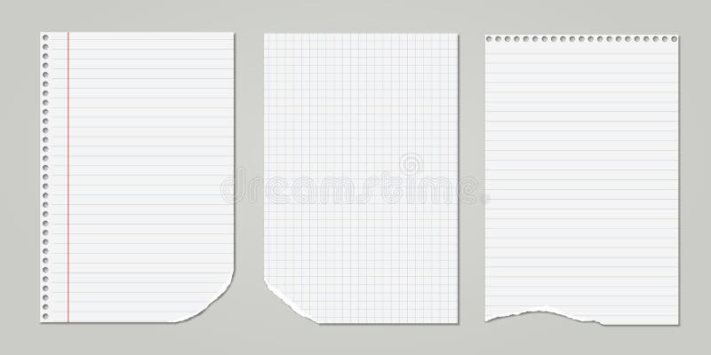 Ordinateur portable blanc déchiré, bordé et carré, feuilles de papier d'ordinateur portable sur fond gris. Illustration vector illustration libre de droits Ordinateur portable blanc déchiré, bordé et carré, feuilles de papier d'ordinateur portable sur fond gris. Illustration vector illustration libre de droits