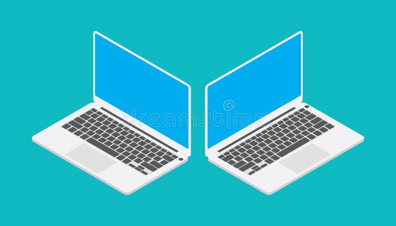 Ordinateur portable isométrique avec l'angle d'écran bleu gauche et droit illustration stock