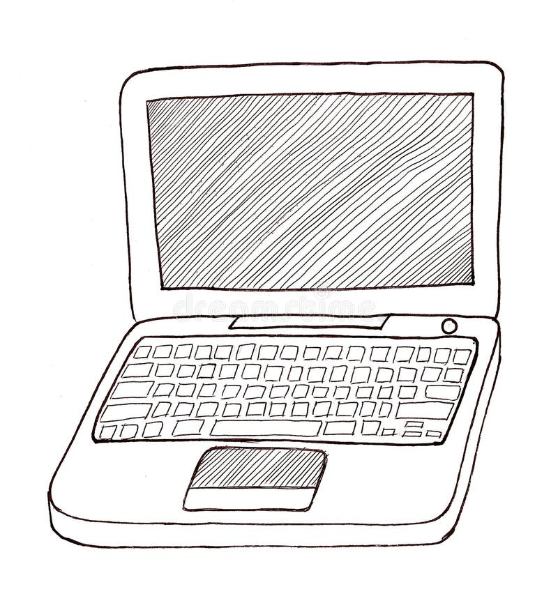 Ordinateur Portatif Noir Et Blanc Illustration Stock - Illustration du