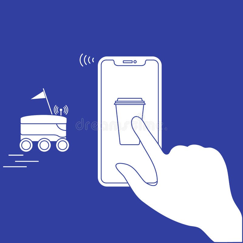 Ordre dans le téléphone intelligent APP, la livraison avec le robot illustration stock Ordre dans le téléphone intelligent APP, la livraison avec le robot illustration stock