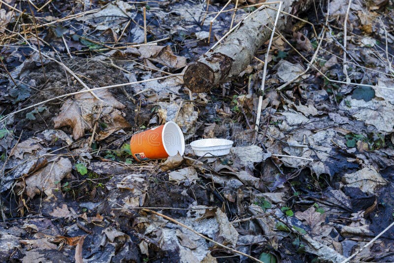 Ordures laissées par les gens dans la réserve paysagère image stock