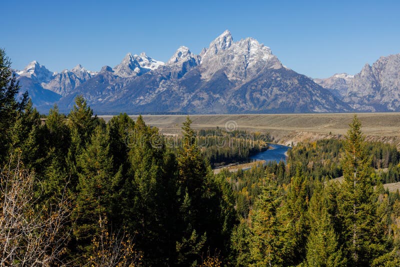 Image overlooking the Snake River where Ansel Adams took his picture in 1942 in Grand Teton National Park. Image overlooking the Snake River where Ansel Adams took his picture in 1942 in Grand Teton National Park