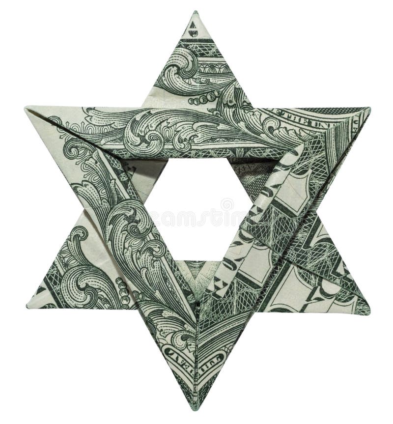 Money Origami Jewish STAR of DAVID Back Side  Real One Dollar Bill Isolated on White Background. Money Origami Jewish STAR of DAVID Back Side  Real One Dollar Bill Isolated on White Background