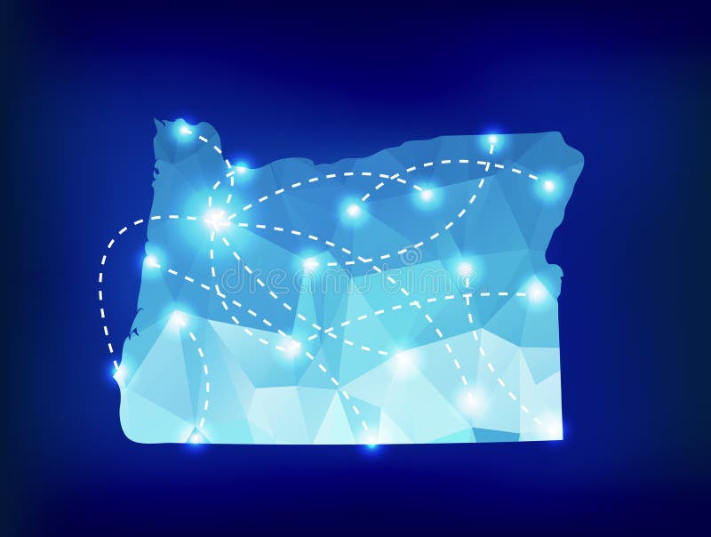 Oregon state map polygonal with spotlights places vector illustration