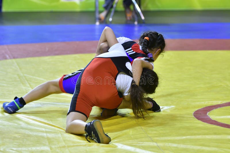 Orenburg, Russia-May 5, 2017 Year: Girls Compete in Freestyle Wrestling ...