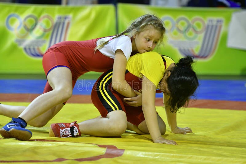 Orenburg, Russia-May 5, 2017 year: Girls compete in freestyle wrestling