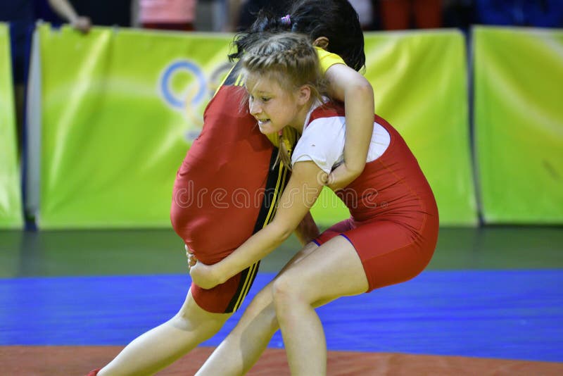 Orenburg, Russia-May 5, 2017 year: Girls compete in freestyle wrestling