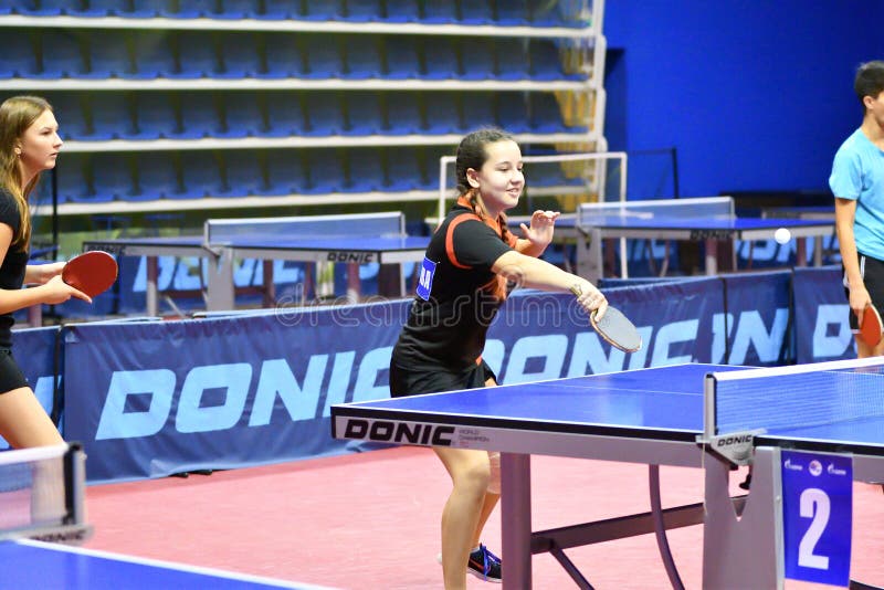 Orenburg, Russia - September 15, 2017 Year: Girl Playing Ping Pong ...