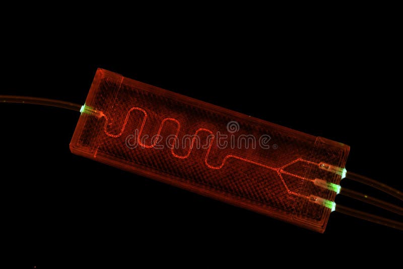 Organ-on-a-chip OOC - microfluidic device chip that simulates biological organs that is type of artificial organ. Prototype of