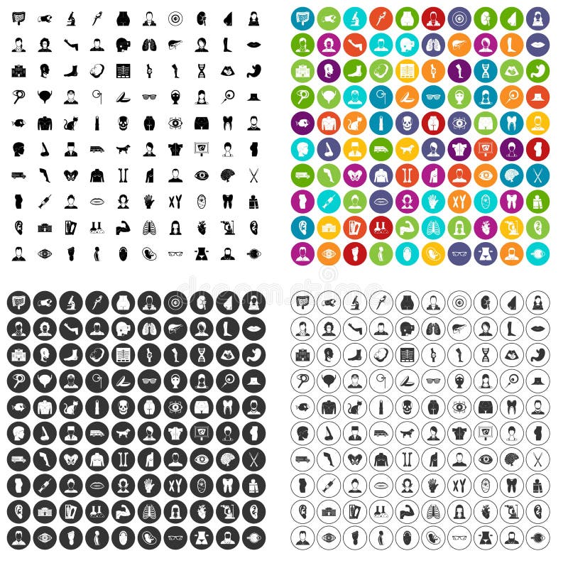 100 organ icons set vector variant