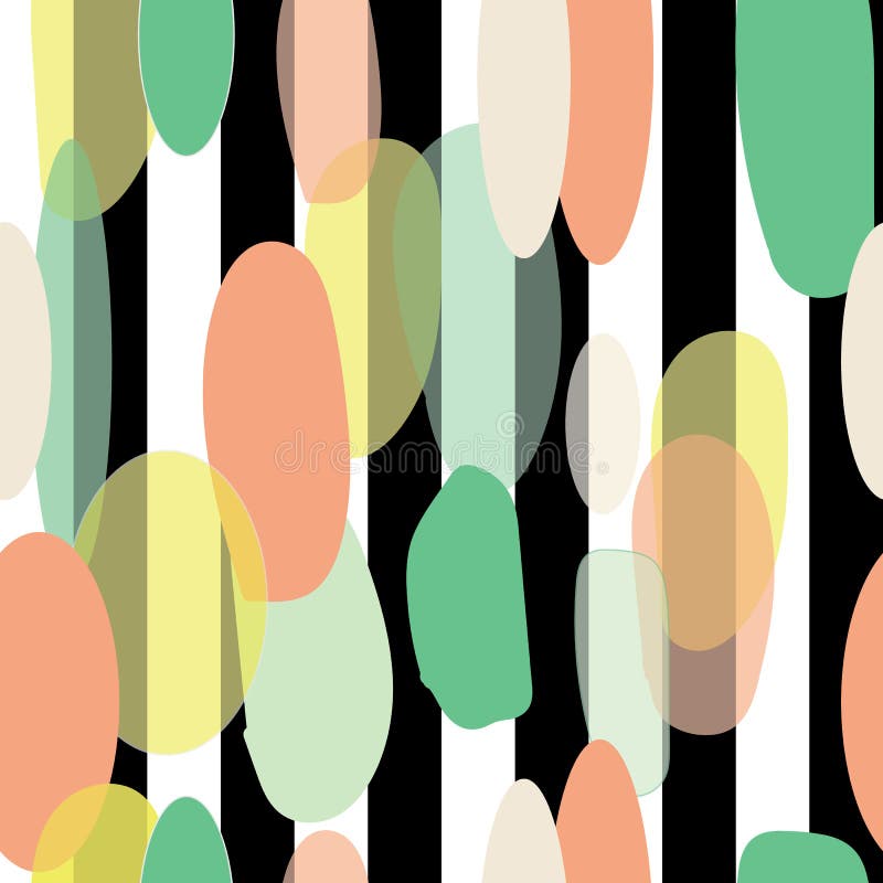 Organic abstract modern yellow green orange seameless pattern on black and white stripes background vector illustration Organic abstract modern yellow green orange seameless pattern on black and white stripes background vector illustration