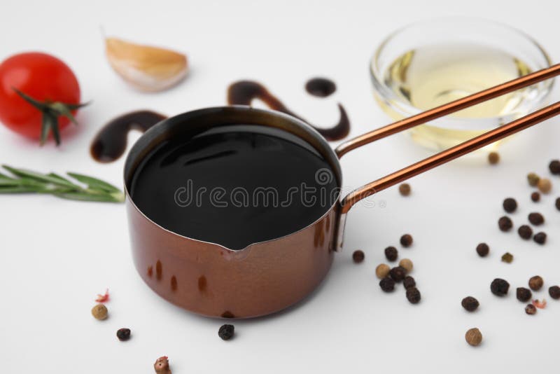 Organic Balsamic Vinegar and Cooking Ingredients on White Background Stock Image Image of