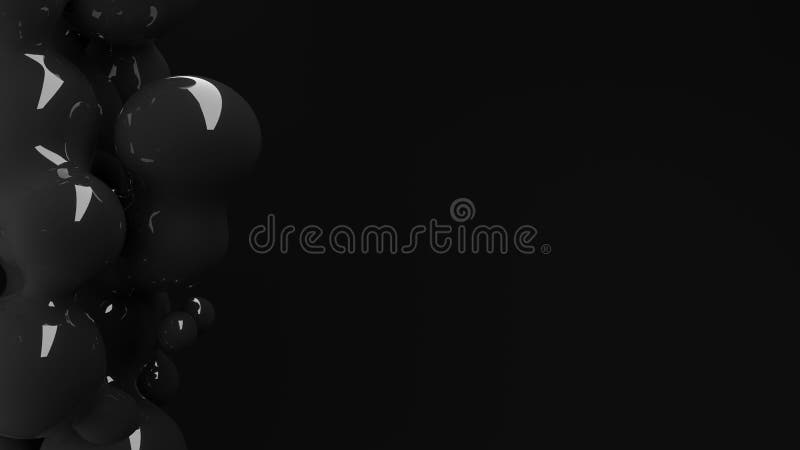 Organic black fluid metaball liquid drops floating in mid-air, abstract modern design element or background on black with copy royalty free illustration
