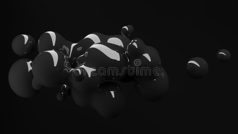 Organic black fluid metaball liquid drops floating in mid-air, abstract modern design element or background on black royalty free illustration