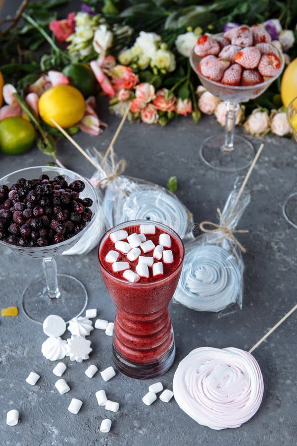 Organic Blueberry Smoothy made with fresh ingredients stock photos