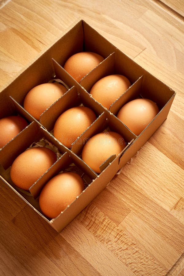 Organic Chicken Eggs in Paper Box with Compartments Stock Photo Image
