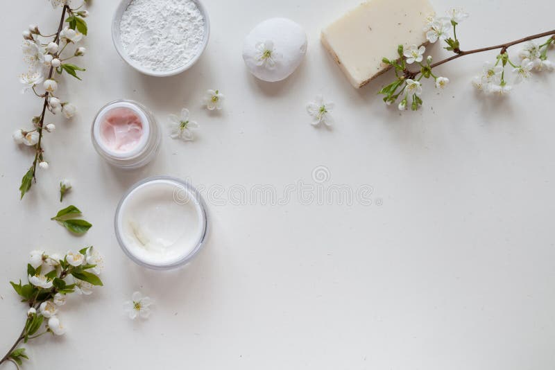 Natural organic cosmetics on white background. royalty free stock photography Natural organic cosmetics on white background. royalty free stock photography