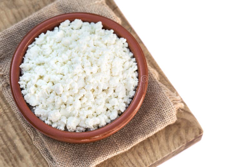 Organic Cottage Cheese Isolated On A White Background Top View