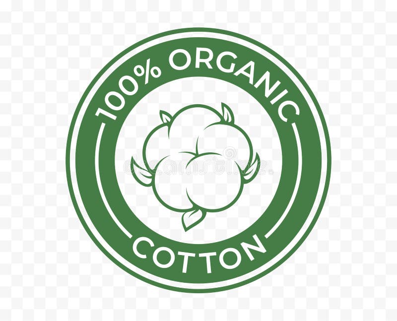 Organic cotton icon, 100 natural bio and eco product vector logo. 100 percent organic cotton tag for textile clothes, green vegan