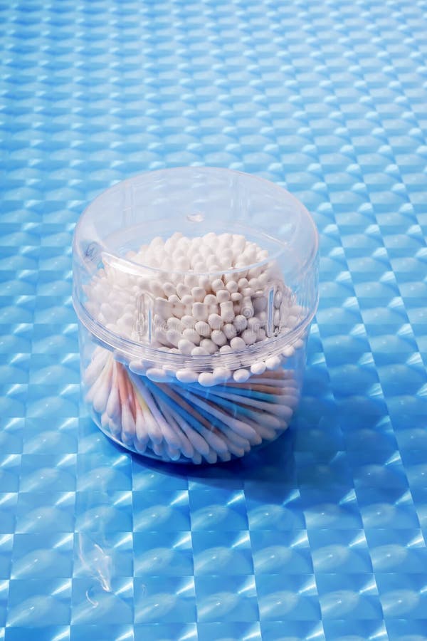 Organic Cotton Swabs Made from Organic Cotton Wool in a Plastic Box