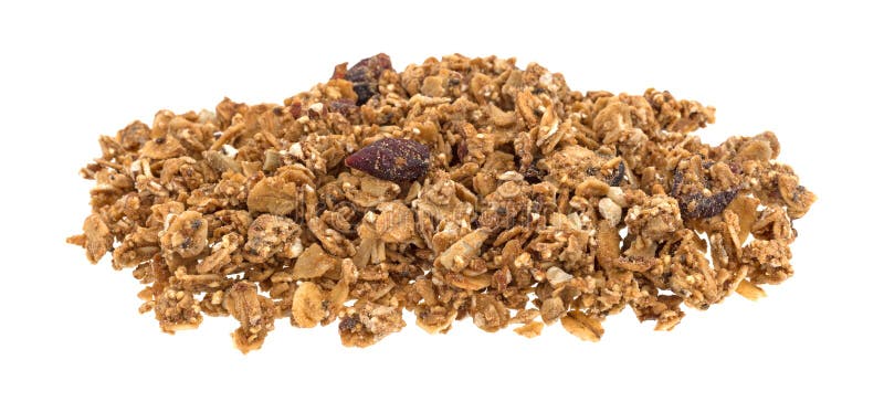 Organic cranberry nut granola on white background
