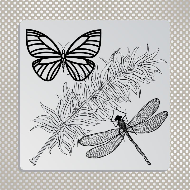 Download Organic Dragonfly Butterfly And Feather Stock Vector ...