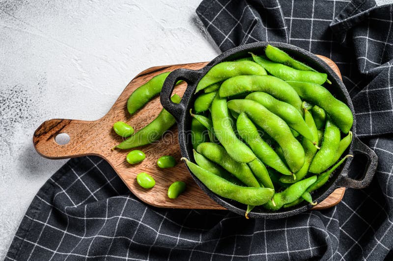 Organic Edamame Beans in a Pan. Gray Background Stock Photo Image of